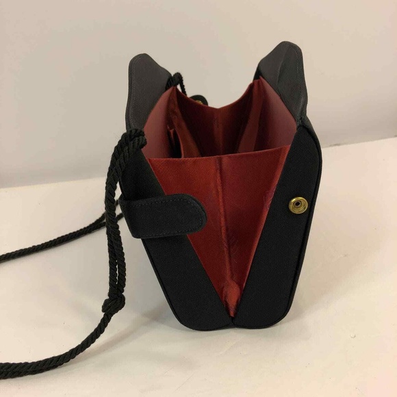 Womens Black Clutch Bag Purse With Rope Straps - Picture 4 of 9